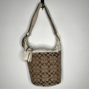 COACH Signature 2000’s Era Vintage Khaki, Brown, Ivory Bucket Adjustable Bag